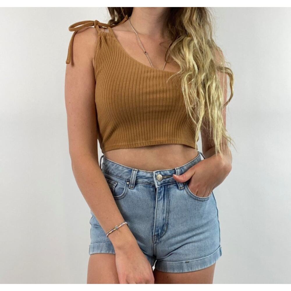 NWT Aerie Women's Size XL Brown Corduroy One Shoulder Off the Shoulder Top - Picture 1 of 4